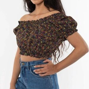 Los Angeles Apparel Printed Poplin Scrunch Top